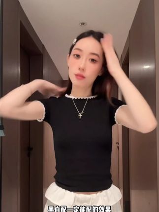 现货260克!夏季爆款正肩修身T恤撞色刺绣短袖显瘦女上衣#夏季穿搭 #夏日必备 #每日穿搭 #夏季新款 #显瘦穿搭