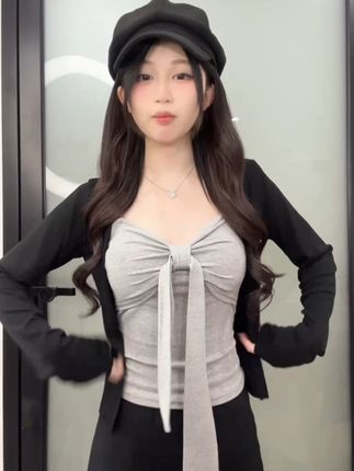 早秋开衫外套+带胸垫吊带两件套 纯欲风性感上衣抹胸背心女#早秋穿搭 #穿搭技巧 #高级感穿搭 #每日穿搭 #穿出自己的风格