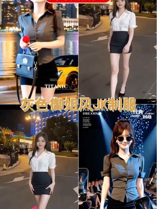 御姐气质灰色jk制服套装女春夏季新款学院风短袖衬衫包臀裙工作服 #好身材好气质 #通勤约会两不误 #御姐风穿搭 #套装两件套 #御姐风JK