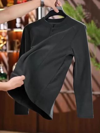 罗蒙双面德绒打底衫男士亨利领秋冬季潮流百搭长袖T恤立领卫衣男#男士打底衫 #秋冬穿搭 #罗蒙服饰 #德绒材质 #潮流百搭