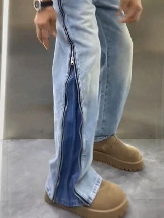 美式高街复古拉链中直筒微宽松牛仔裤痞帅个性潮流设计感百搭长裤 #牛仔裤穿搭# 早秋穿搭 #穿出自己的风格