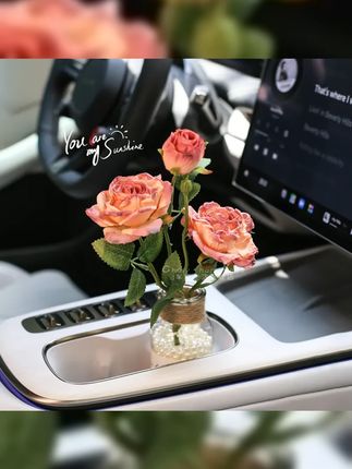 新款汽车摆件花束法式油画焦边玫瑰氛围车内装饰品适用车载水杯架 #创意摆件 #夏日花束 #车载花束摆件 #小众花束