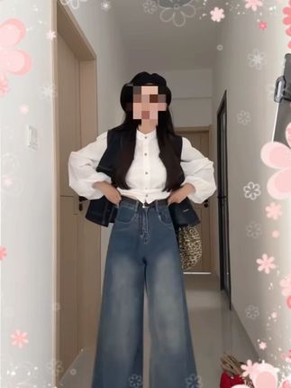 喜绚阔腿牛仔裤女春秋夏季薄款2025年新款宽松韩版拖地喇叭直筒裤#女款牛仔裤 #阔腿裤 #2025新款 #韩版时尚 #春秋夏薄款
