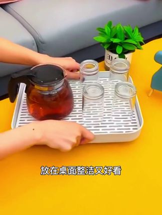 日式创意双层沥水托盘,给茶杯一个温馨的家! #创意家居 #家用茶盘 #家用置物架 #双层沥水架 #双层托盘