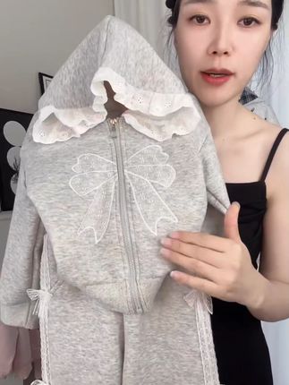 儿童华棉休闲百搭蝴蝶结拼接蕾丝休闲连帽卫衣套装 #面料舒适透气 #档口实拍 #萌娃穿搭 #童装 #女装