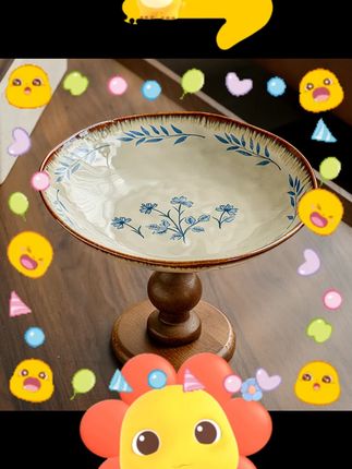 #小悠家木质盘 #中古风 #高脚果盘 #零食盘 #陶瓷托盘 小悠家〖中古风氛围感〗木质高脚盘果盘零食盘客厅陶瓷水果盘托盘