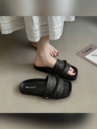 厚底编织渔夫凉拖鞋女2025夏季新款小香风水钻平底一字拖鞋女外穿#女鞋 #女鞋推荐 #拖鞋 #凉拖鞋 #凉拖鞋推荐 @DOU+上热门 @小店随心推 @巨量千川