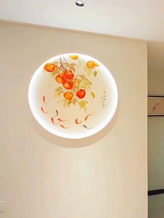 把柿柿如意+年年有余挂墙上!带灯设计更绝 #灯画 #玄关装饰画 #新房子挂画 #油画 #装饰画