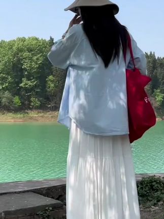 白色温柔风半身裙高腰显瘦气质百搭长款a字蛋糕裙春夏秋中长款 #夏日穿搭 #梨形身材穿搭 #舒适透气又凉快 #夏季穿搭 #轻奢女装