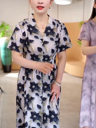 中老年女装夏季短袖连衣裙2025新款宽松印花裙子妈妈款50岁衣服薄#中老年女装 #中老年女装妈妈装 #中老年女装夏装