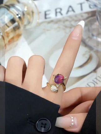 金美澳 铜合金树脂戒指 感温变色狐狸食指戒网红款轻奢小众高级 #戒指轻奢风温感变色小狐狸
