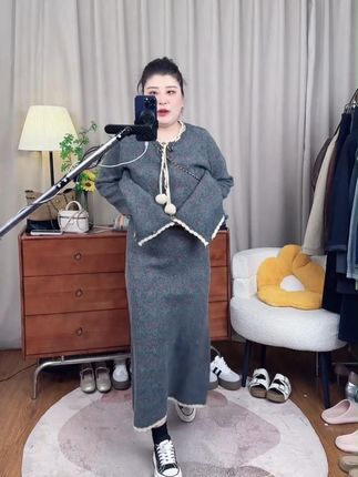 【大码】 280两件套系带针织毛衣半身裙套装裙女#针织毛衣搭配 #套装裙两件套