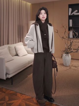 100羊毛连帽双面羊毛大衣毛呢外套#品质女装 #时髦精 #小众设计感 #大衣搭配 #保暖显瘦