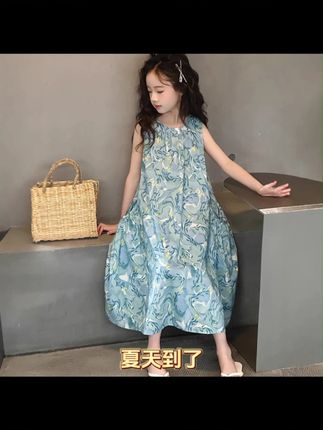 女童纯棉连衣裙夏季女孩中大童甜美小清新公主显瘦碎花无袖裙子