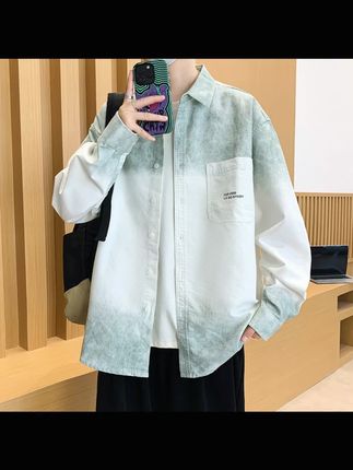 春秋新款青少年韩版简约渐变色衬衫宽松时尚男生百搭款衬衫外套#青少年衬衫 #春秋穿搭 #韩版风格 #渐变色衬衫 #百搭外套