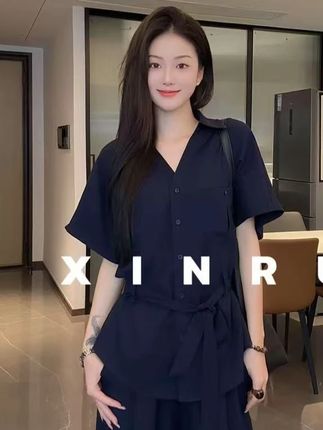 2025新款韩系短袖衬衫套装女夏季轻熟风通勤宽松阔腿裤休闲两件套#穿出高级感 #显瘦遮肉 #美出高级感 #小众设计感 #显高显瘦