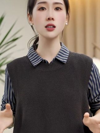 秋季新款条纹吸汗透气双层棉纱衬衫女休闲显瘦减龄上衣衬衫 #显瘦穿搭 #显瘦遮肉 #品质女装 #秋季新款条纹 #秋季新款条纹针织衫