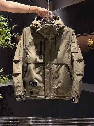 男士二棉外套秋冬季痞帅流行时尚潮牌宽松连帽工装夹棉夹克冲锋衣