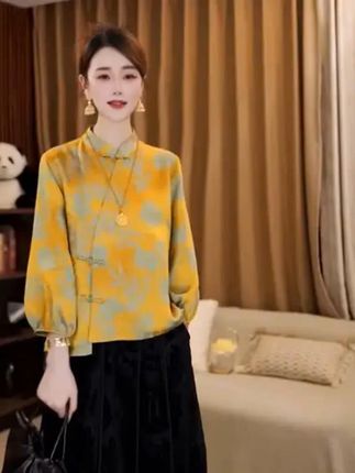 国风复古设计感立领衬衫女春秋新款洋气国潮印花显瘦新中式上衣 #新中式国风# 减龄气质 #面料超级舒服# 复古港风 #衬衫穿搭