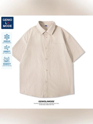 GENIOLAMODE凉呼呼冰丝短袖衬衫男夏季坠感半截袖弹力透气衬衣潮#geniolamode短袖 #舒适 #透气舒适 #柔软亲肤 #百搭
