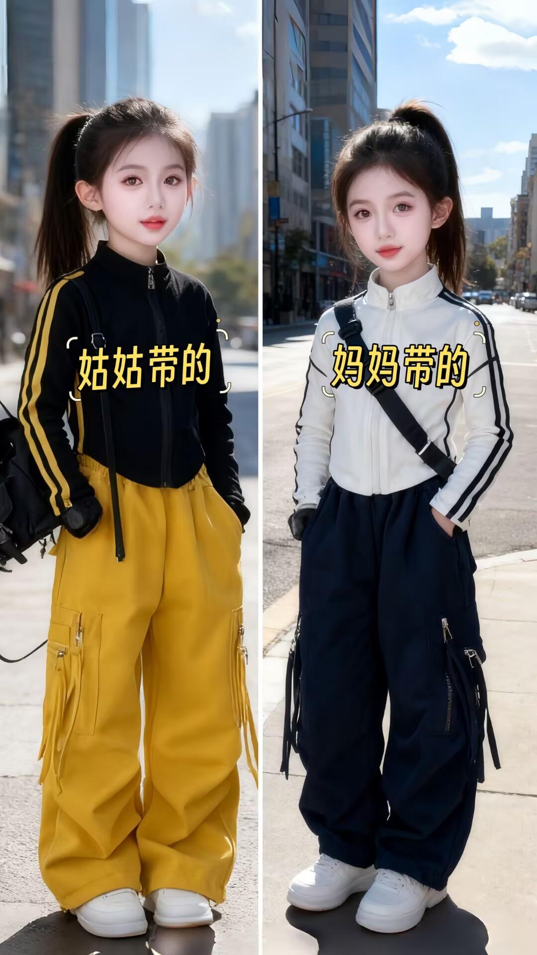 女童时尚工装裤套装#初秋一周不重样穿搭#我是又甜又酷的流光系少女 #拿捏秋冬叠穿公式 #早秋贵气感穿搭