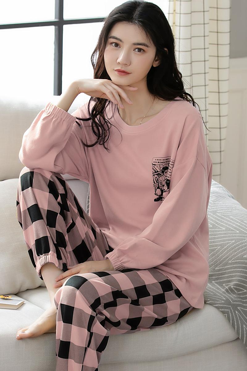 100%纯棉加厚睡衣女秋冬季大码宽松可外穿韩卡通版休闲舒适家居服