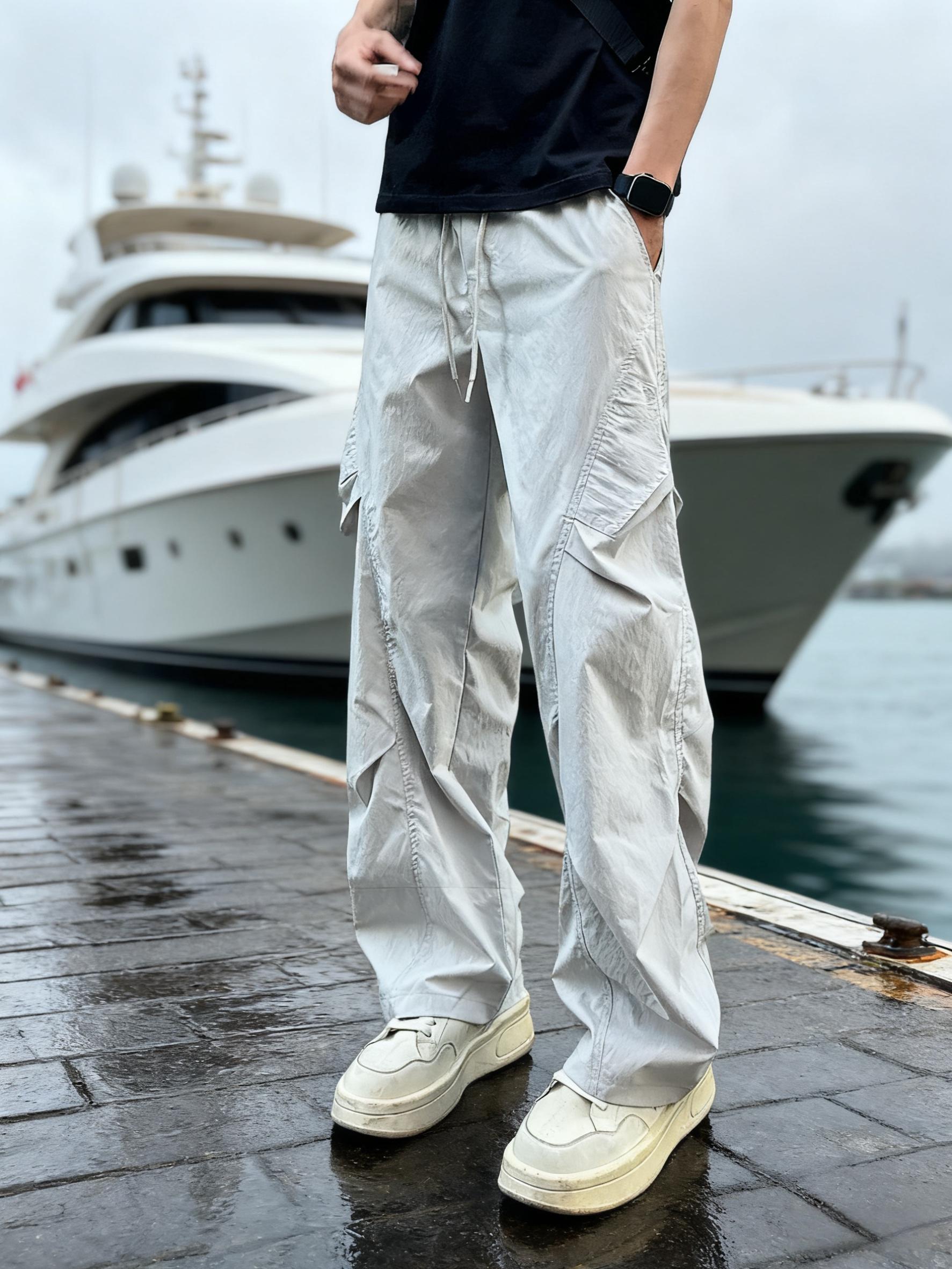 QUALCOMM褶皱感潮流直筒休闲裤男女秋季新款宽松户外工装速干长裤