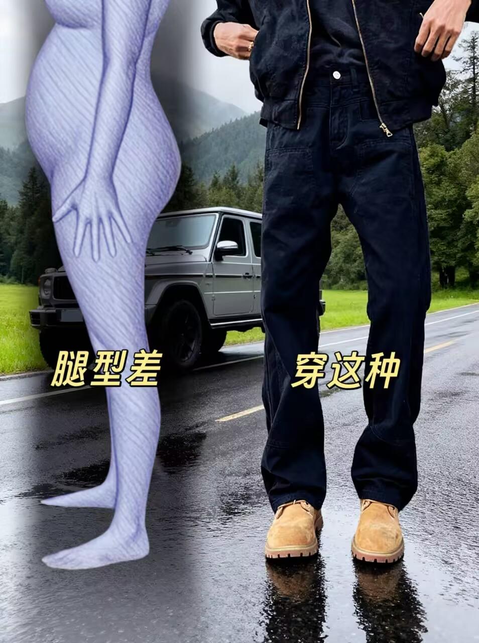 美式复古vintage做旧微喇牛仔裤男高街vibe直筒宽松伐木裤