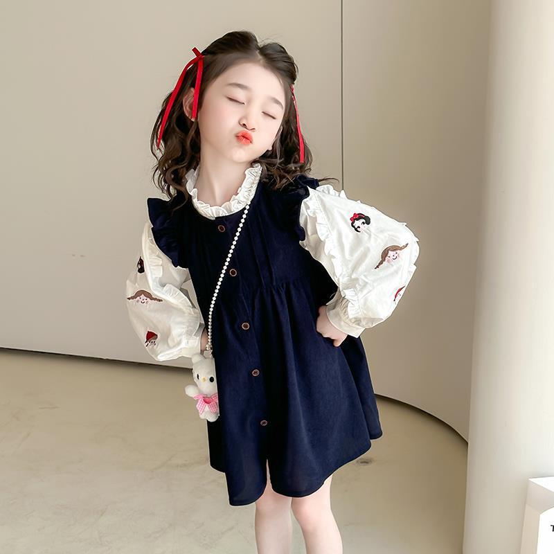 女童洋装春秋2025新款洋派儿童时髦抱婴袋裙套装女孩秋