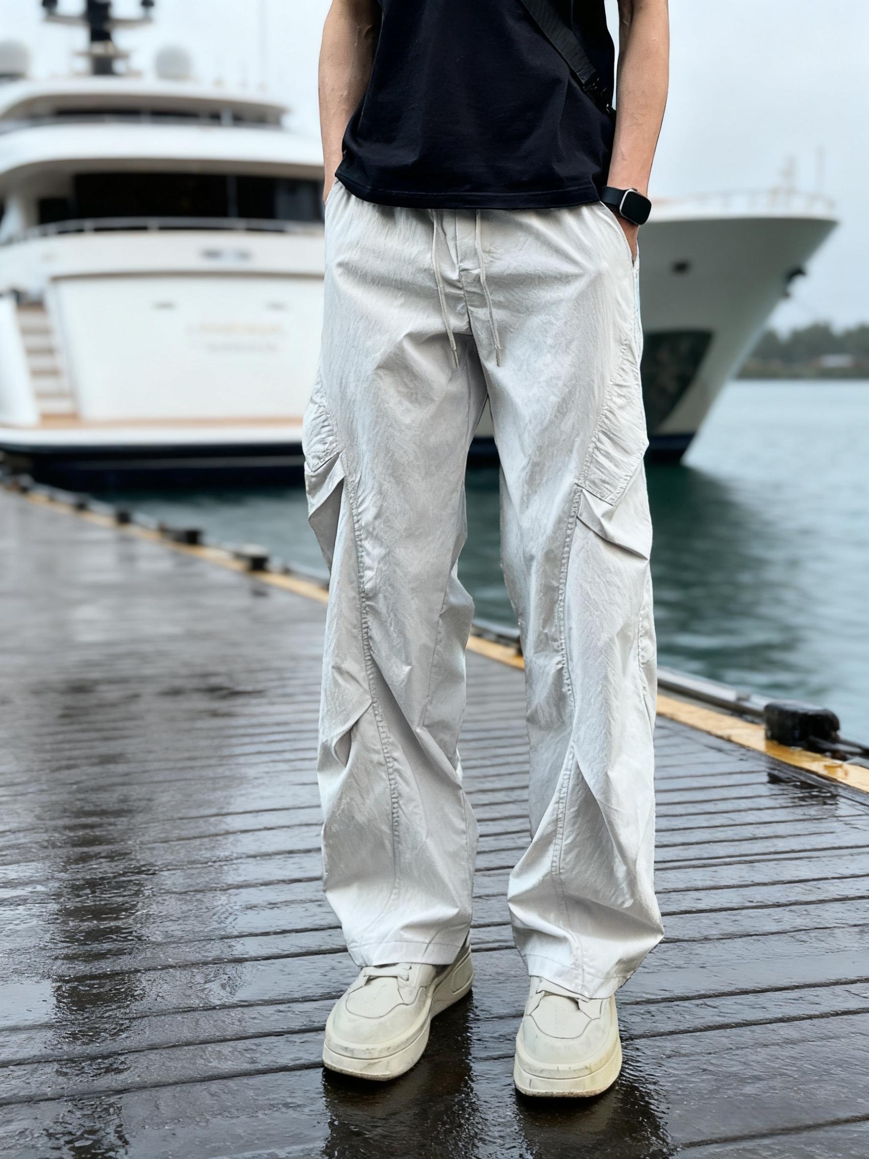 QUALCOMM褶皱感潮流直筒休闲裤男女秋季新款宽松户外工装速干长裤