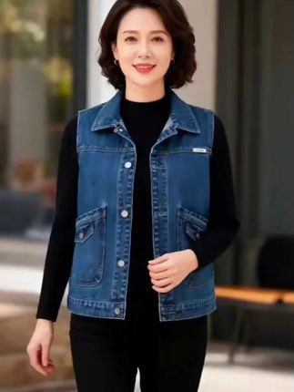 深蓝色大码牛仔马甲女2025春秋新款宽松休闲百搭外搭背心坎肩#早秋姐感气质穿搭#早秋黑白灰穿搭测评#早秋实用穿搭全是干货#早秋穿搭显贵法则#冬日穿搭测评