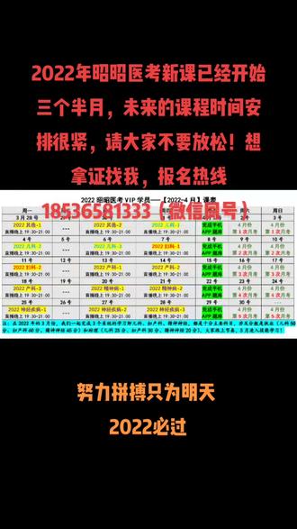 昭昭老师关于课程安排说明:①因为相比较之前的医考,笔试有两次考试以来,复习时间是被明显的缩短,二试是11月中旬结束,我们的基础课复习时间也只有11月中旬-5月初,中间包含了一个春节,所以复习时间紧张,大家应该理解,否则这样短时间内不可能复习完。以前只有一次笔试的时候,大家的复习时间是从9月中旬-6月初的,时间上少了三个月,因为二次笔试,技能也被提前了一个月。②科目的视频不要光看视频列表,还要看时间,比如内分泌第7节,你可能说这里有7节太多了,看不完,但是有的节才十几分钟,很短,这样便于你用书籍的时候,很容易找到哪个章哪个节,如果我简单的弄成2个视频:第7节-1,第7节-2,你看着视频少,一个视频一个半小时,其实内容是一样的,所以大家不要只看视频个数,不看视频时间。