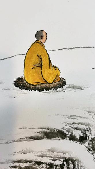 山间独坐静心悟禅原创禅悟人生国画画画