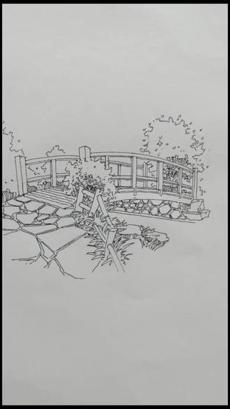 今天接着教大家画一个木桥,有点透视#画画 #手绘 #简笔画 #美术生 #抖音小助手 #