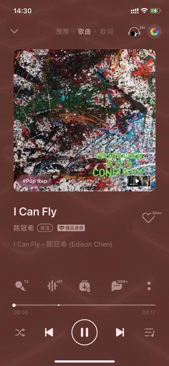 周董给冠希写的,也是陈冠希觉得他的歌曲中最好听的一首歌。
他说:我希望人们听到的时候,可以感觉到Icanfly, youcanfly(我可以飞,你也可以飞)。如果我在碰到那些问题时,还可以回到这么好的状态,you can do anything !Anything!Anything(你可以做任何你想做的事情)!