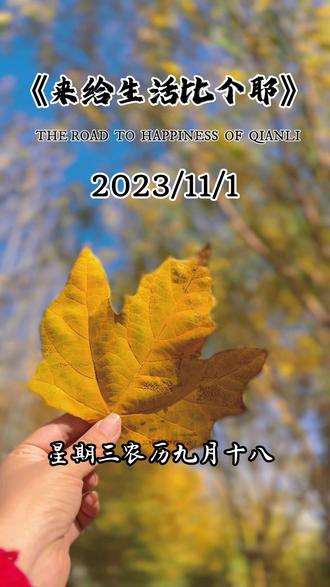 今天是11月1日,星期三,农历九月十八,早安❤
迈向十一月,一切既往,平安胜意。愿你所得皆所期,事事皆顺利。十一月的第一天,来给生活比个耶,落落大方,好好生活,好运一定和你撞个满怀❤#11月的第一天 #十一月你好 #十一月你好文案 #愿所求皆所愿 #秋天落叶🍂