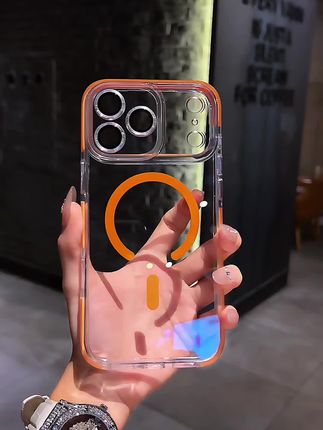 透明美学 撞色爱玛橙边框设计 完美搭配#iphone17 的高颜值~带有高清镜头膜保护 很有质感#高级感 带有强力磁吸 性价比很高!#这也太好看了 #iphone手机壳推荐 #手机壳
