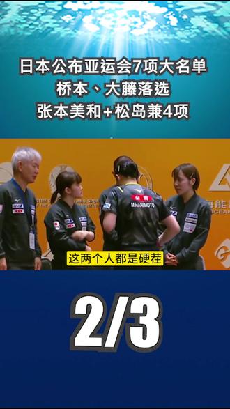 日本公布亚运会7项大名单:桥本、大藤落选,张本美和+松岛兼4项