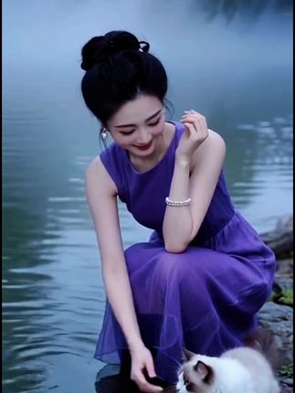 #AI 湖畔紫裙影#愿你抬头所见皆是温柔
