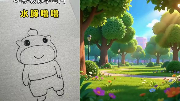 #治愈系小动物漫画 #卡通动物 #卡通小河边 #小奶龙简笔画 噜噜救了狗狗吗