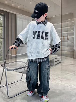 男童春秋款洋气休闲牛仔三件套套装#高品质童装 #潮童穿搭 #潮童必备 #春秋新款 #男童套装三件套