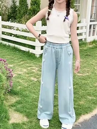 女童裤子2025新款夏装大童儿童直筒天丝牛仔裤薄款冰丝夏款阔腿裤
