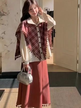 设计感假两件流苏格纹披肩衬衫套装裙女2025秋季超好看独特两件套#高级感穿搭 #谁穿谁好看系列 #法式穿搭 #套装裙两件套