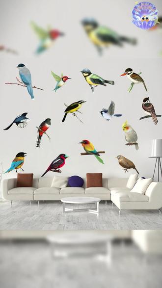 墙贴画 喜鹊画眉小鸟鹦鹉墙贴画客厅卧室儿童房冰箱橱柜装饰可移除自粘画#儿童房装饰 #自粘画 #房间装饰 #墙贴画 #可移除