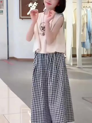 女童裤子2025新款儿童韩版中大童格子裙裤女孩夏装阔腿花边休闲裤#夏季穿搭 #高品质童装 #每日童装穿搭分享 #新衣服可以治愈各种不开心 #生女儿就要这样穿
