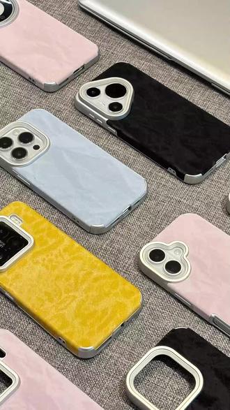 纯色贴皮雪山纹适用苹果17/16手机壳iPhone15小米14vivoppo华为潮