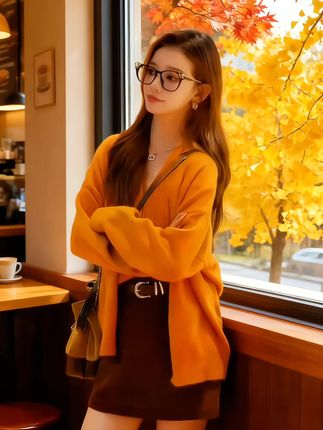 秋季超火琥珀流光百搭v领吊带针织开衫短裙三件套#早秋穿搭三分钟出门不是梦 #ootd我的穿搭日记 #时尚穿搭 #优雅女人