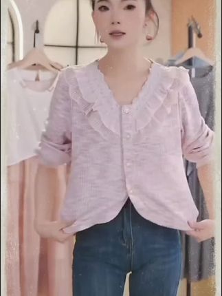 春秋款女装显瘦时尚气质百搭蕾丝拼接长袖上衣女#穿搭 #显瘦穿搭 #减龄穿搭 #谁穿谁好看#好物推荐🔥