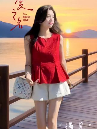 #夏季穿搭 #荷叶边上衣 +短裤#法式短袖套装#穿出你的时尚你的感觉 #小清新穿搭 #清凉一夏