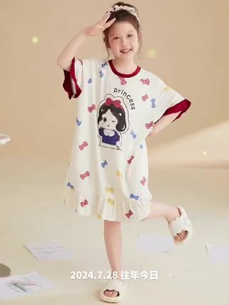 【莫代尔】夏季儿童莫代尔睡裙薄款女孩短袖女童卡通中大童家居服夏#萌娃穿搭 #舒适家居服 #便宜又好穿 #女童睡衣